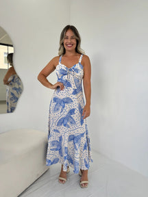 Vestido Ana Azul com branco(araras)