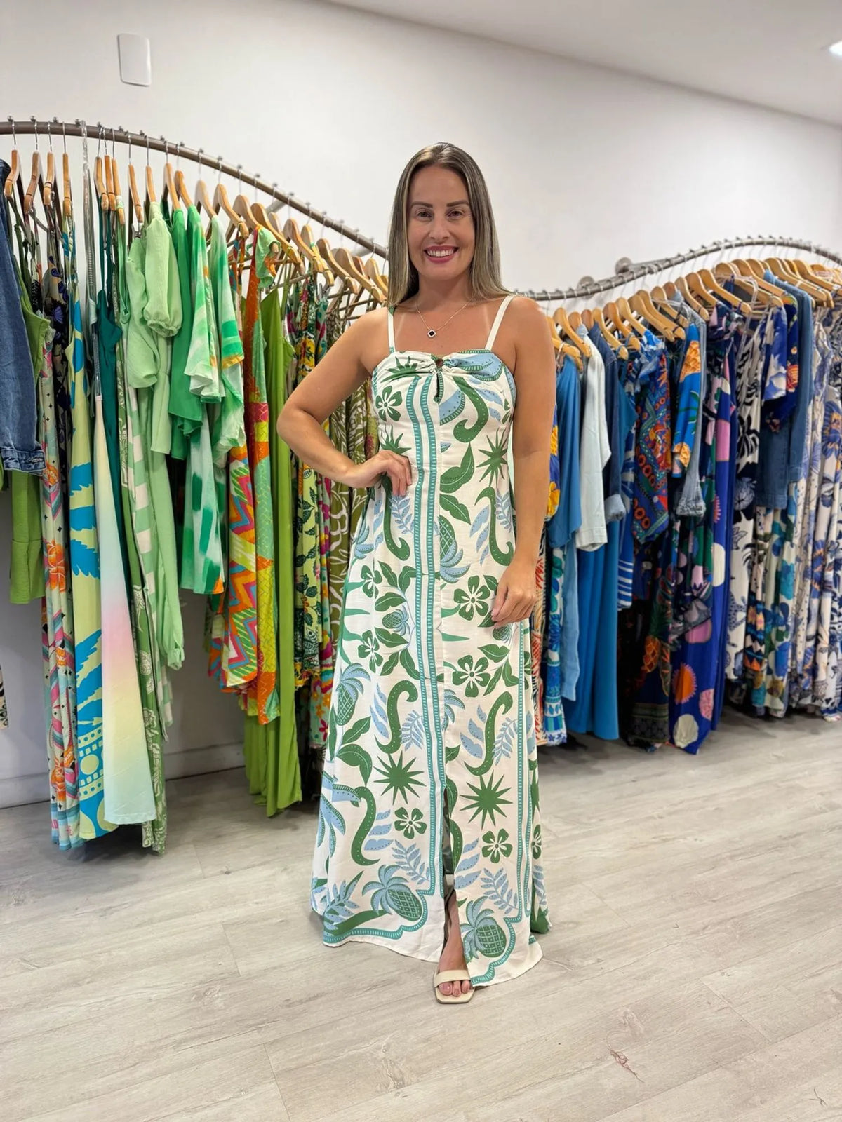 Vestido Maia Verde com branco